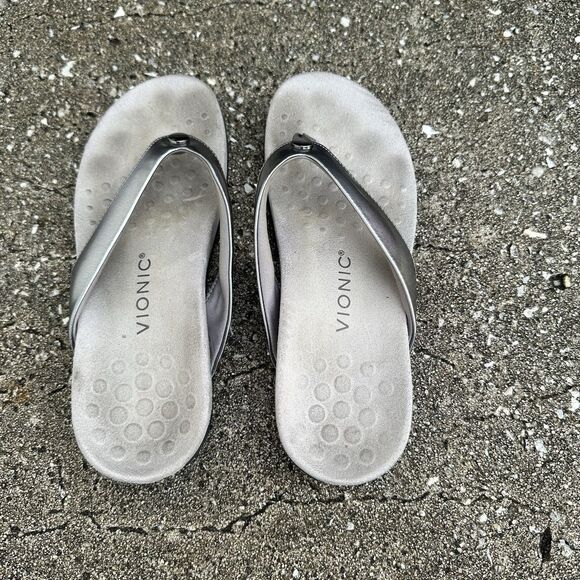 Vionic Tide Davina Thong Sandals Womens 8.5 Silver Gray Flip Flop Slip Ons - Picture 6 of 8